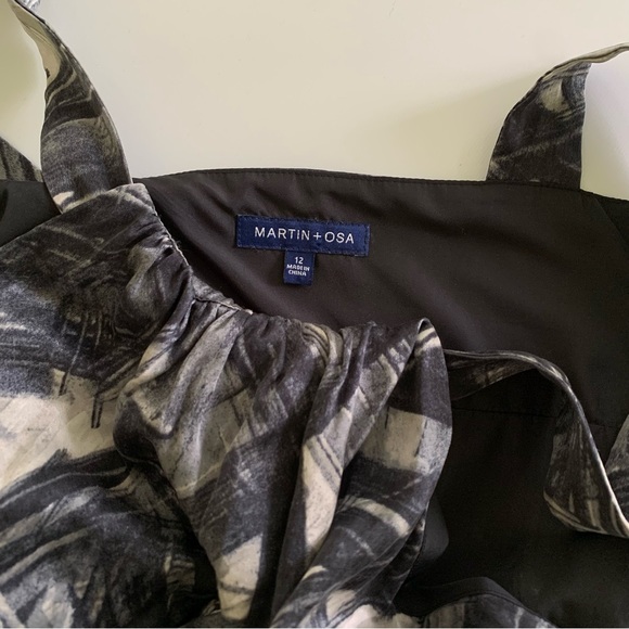 Martin+Osa gray silk abstract brush stroke print halter dress with pockets Sz 12 - Picture 6 of 6